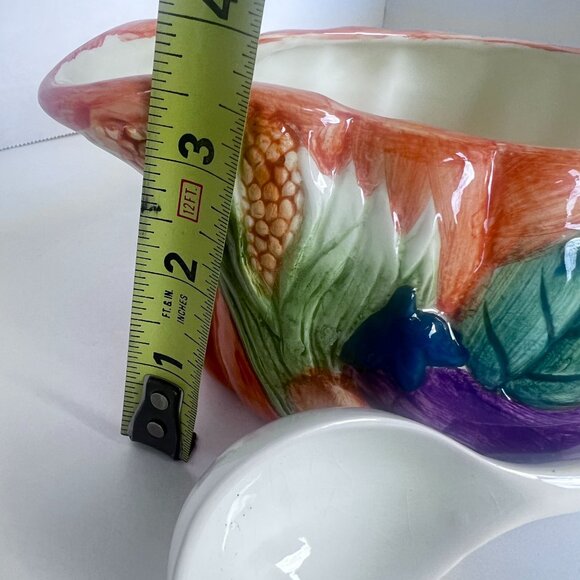 Ceramic Harvest-Themed Gravy Boat With Handle & Matching Spoon Hand-Painted - Picture 6 of 14
